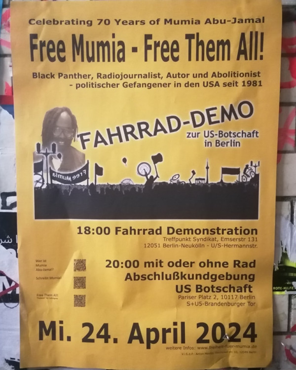 Free Mumia! Free them all! Fahrrad-Demo