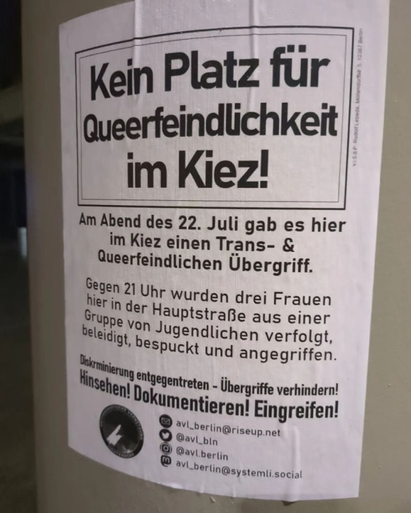 Kein Platz für Queerfeindlichkeit im Kiez!